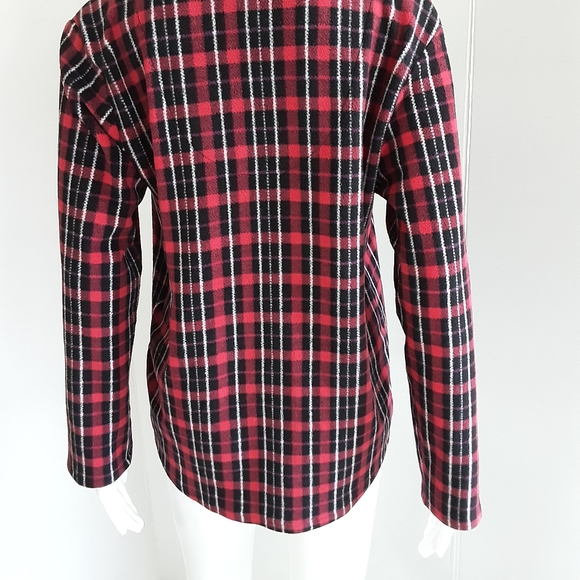 DKNY Red Plaid Long Sleeve Plush Shirt Sz M - Picture 5 of 9